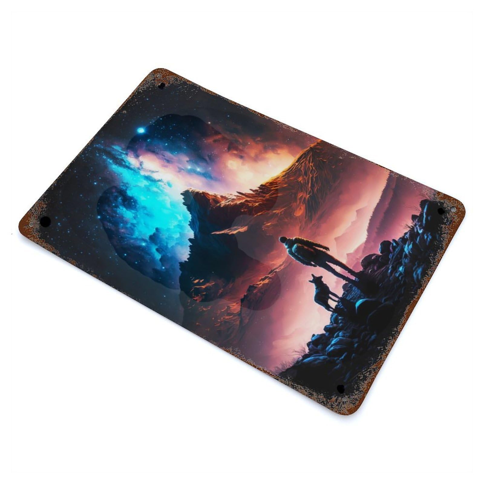 Galactic Wonder Landscape Rust Effect Tin Sign 11.8"x7.9", Industrial Home Decor for Garage, Bar And Workshop Decor
