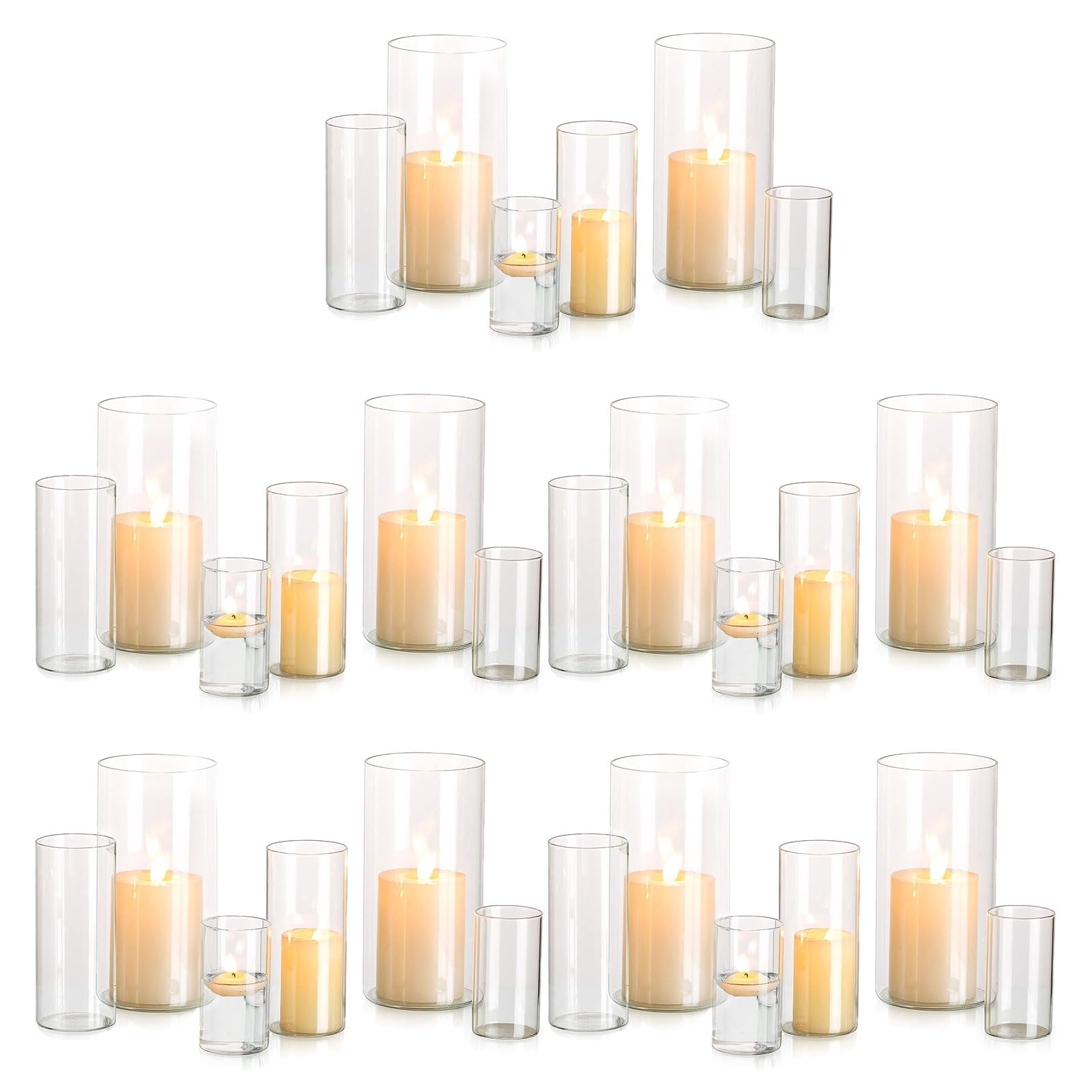 Hurricane Candle Holder Glass Cylinder: 10 Sets (30Pcs) Flower Vase for Tea Light Votive Pillar Floating Candles Dining Table Decorations Wedding Centrepieces Living Room Christmas Ornaments (S+M+L)