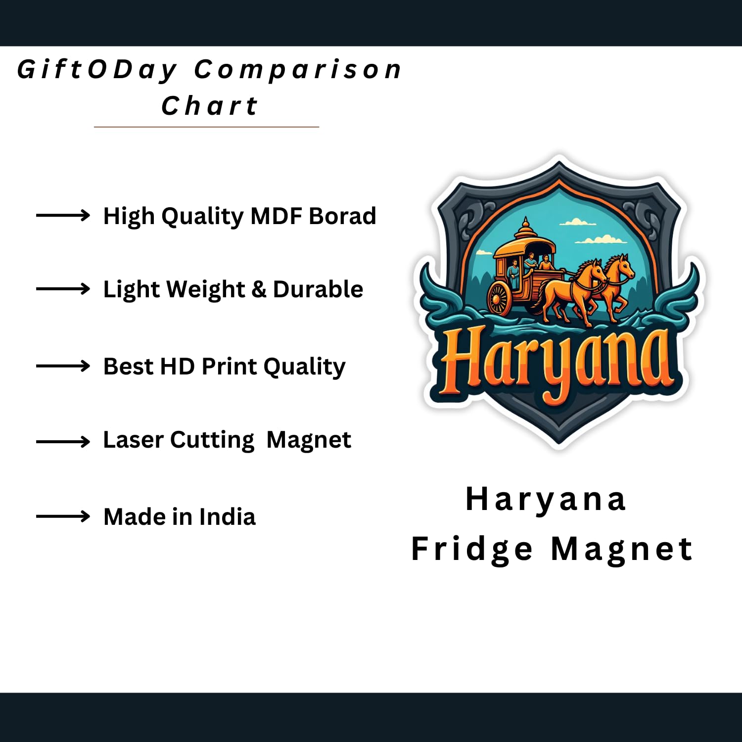 GiftODay Indian State Haryana Theme Souvenir Wooden Fridge Magnet for Refrigerator - Printed Fridge Magnet for Kitchen & Home Decor | Perfect Souvenir Gift | Size 3x3 Inches | Pack of 1 3
