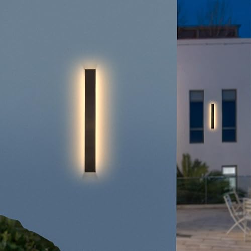 Miniatura 20 de Luz de Pared Exterior, Apliques de Pared Exteriores Modernos de 39 Pulgadas, Luces de Pared Largas Negras Impermeables con Iluminación Cálida, Luz