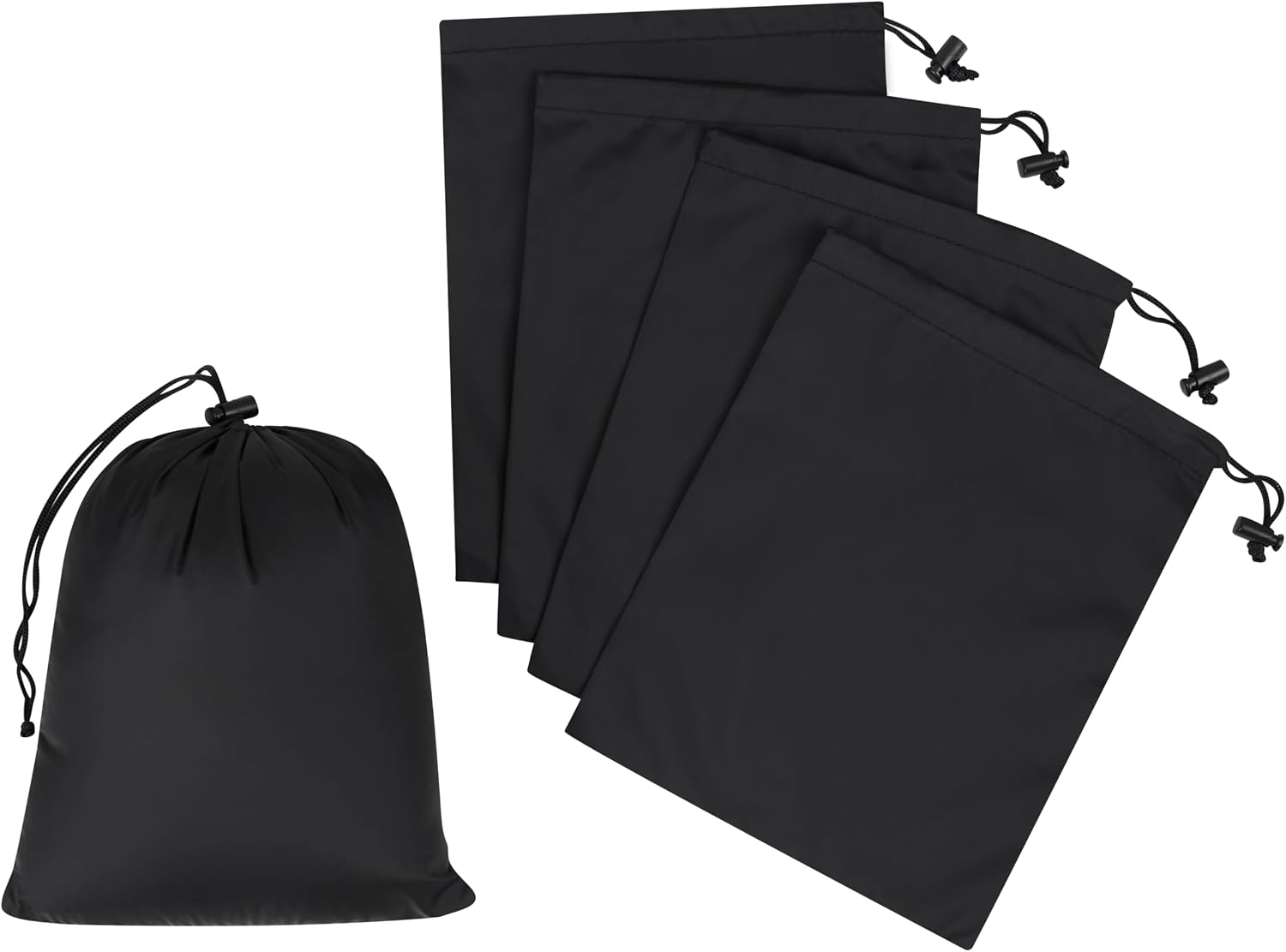 Drawstring Bag - UltraLight Nylon Cinch and Ditty Pouch For Packing, Storing, Goodie Bag (5 pack, Black, 7 x 9 inch)