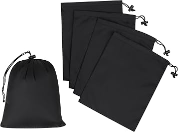 Drawstring Bag - UltraLight Nylon Cinch and Ditty Pouch For Packing, Storing, Goodie Bag 5 pack, Black, 7 x 9 inch