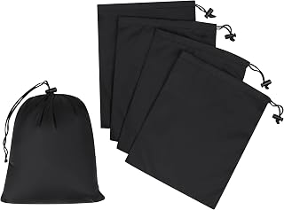 Drawstring Bag - UltraLight Nylon Cinch and Ditty Pouch For Packing, Storing, Goodie Bag (5 pack, Black, 7 x 9 inch)
