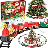 XUNIVERS Tren Juguete para Niños,Electrico Trenes de Navidad con Luces y Sonidos,Tren Arbol de Navidad Electrico con Control Remoto,Vagones de Carga y Carriles Mayores de 3 4 5 6 7 8 Años