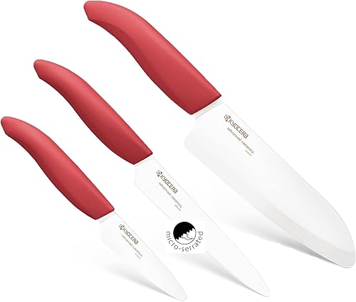 Kyocera Juego de cuchillos de cerámica de 3 piezas incluye cuchillo de chef de 6 pulgadas cuchillo micro dentado de 5 pulgadas y cuchillo de pelar Kyocera Juego de cuchillos de cerámica de 3 piezas incluye cuchillo de chef de 6 pulgadas cuchillo micro dentado de 5 pulgadas y cuchillo de pelar
