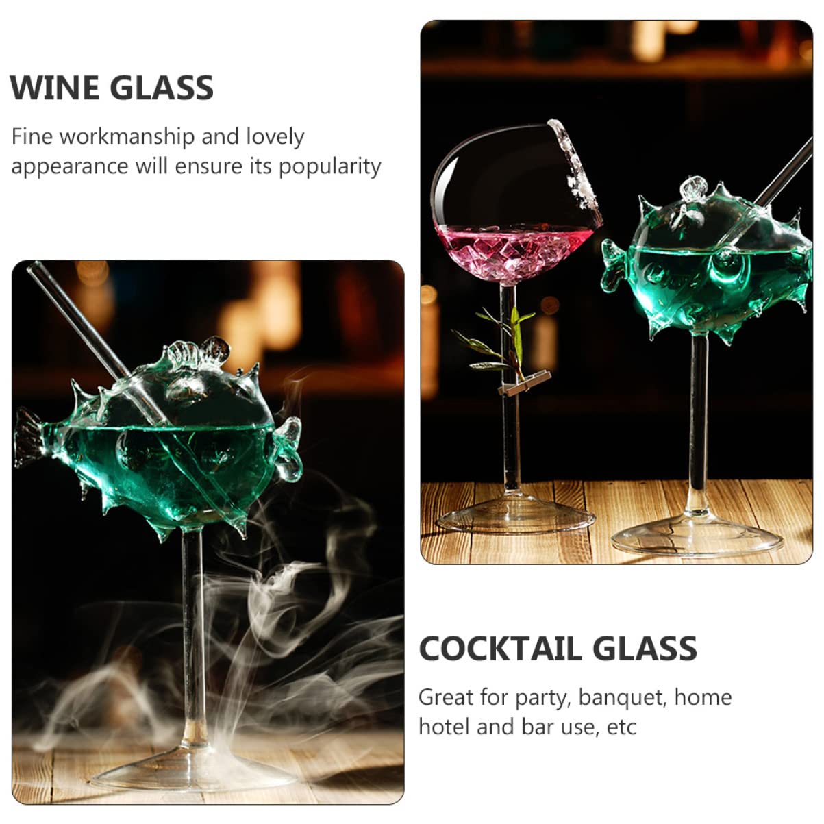 BESTonZON 2stücke Kreatives Cocktailglas Im Globefisch-Design Transparentes Glas Für Wein Saft Und Cocktails Für Partys Bankette Zuhause Hotels Und Bars Praktisches Trinkgefäß Für