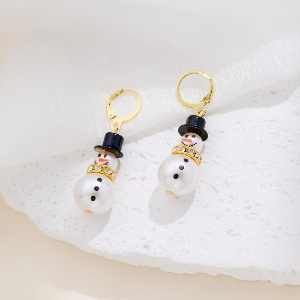 Christmas Snowman Pendant Earrings for Women Pearl Santa Hat Snowman Dangle Stud Earring Cute Shiny Cubic zirconia Pearl Snowman Earring Christmas Party Jewelry for Women - Image 5