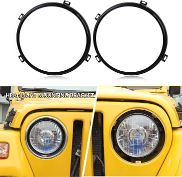 JeCar 7 inch Headlight Mounting Bracket Headlight Retaining Ring Compatible with 1997-2006 Jeep Wrangler TJ