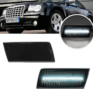 2Pcs White Full LED Side Marker Lights for 2005-2014 Chrysler 300 Smoked Lens Front Bumper Sidemarker Lamp
