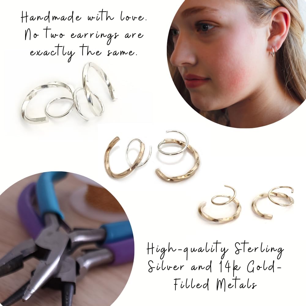 Large Loop Twist Earrings for Women Double Hoop Earrings for Single Piercing Handmade Comfortable Dainty Earrings, Backless, Hypoallergenic, Sterling Silver and Gold Earrings, Gifts for Women