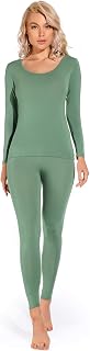 Liang Rou Women's Scoop Neck Long Johns Ultra Thin Modal Thermal Underwear Top & Bottom Set