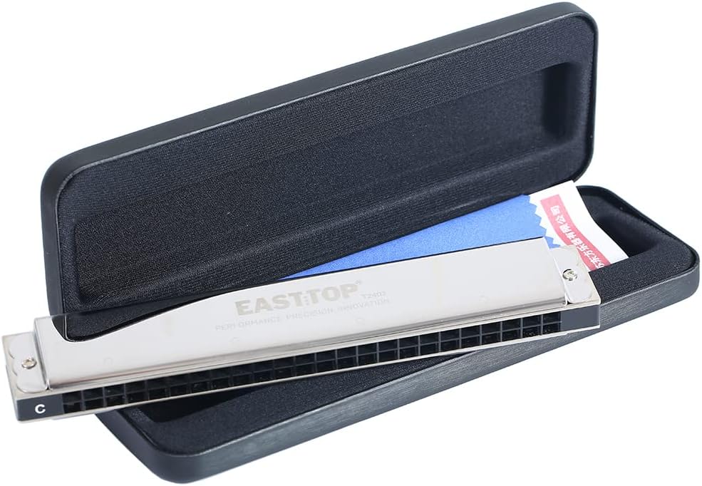 Tremolo Harmonica T2403, made of Stainless Steel, 24 Holes Polyphonic Harmonica, ABS Comb, Professional Musical Instruments (B key)