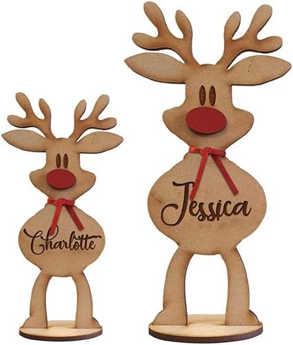 Miniatura 7 de Adornos de Navidad personalizados, adorno de mesa de madera de reno independiente, letrero de madera personalizado, nombre de miembro de la familia,
