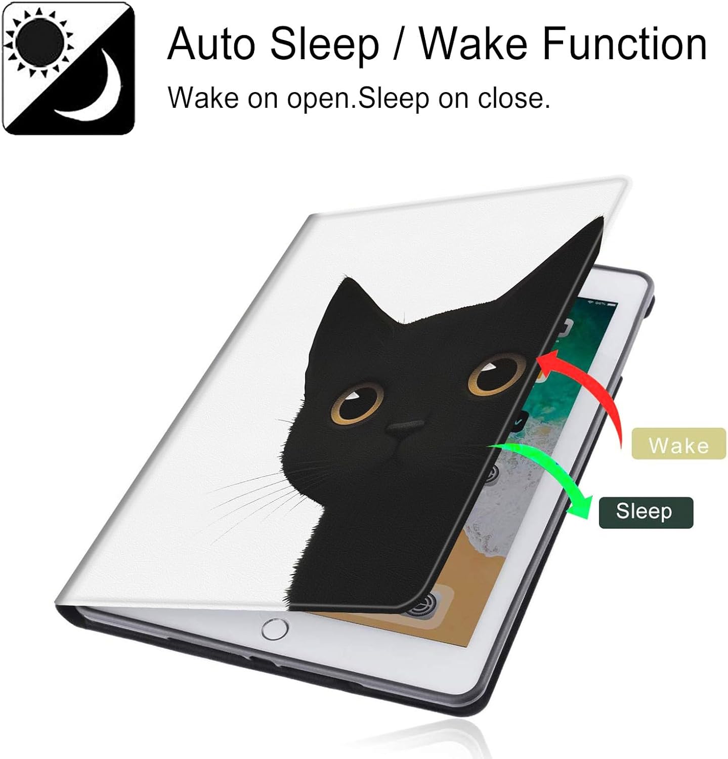Case for All-New Kindle Paperwhite 12th Generation 7 inch & Colorsoft Signature Edition 2024 with Adjustable Stand & Auto Wake/Sleep Smart Protect PU Leather Cover Tablet Case - Cute Black Cat