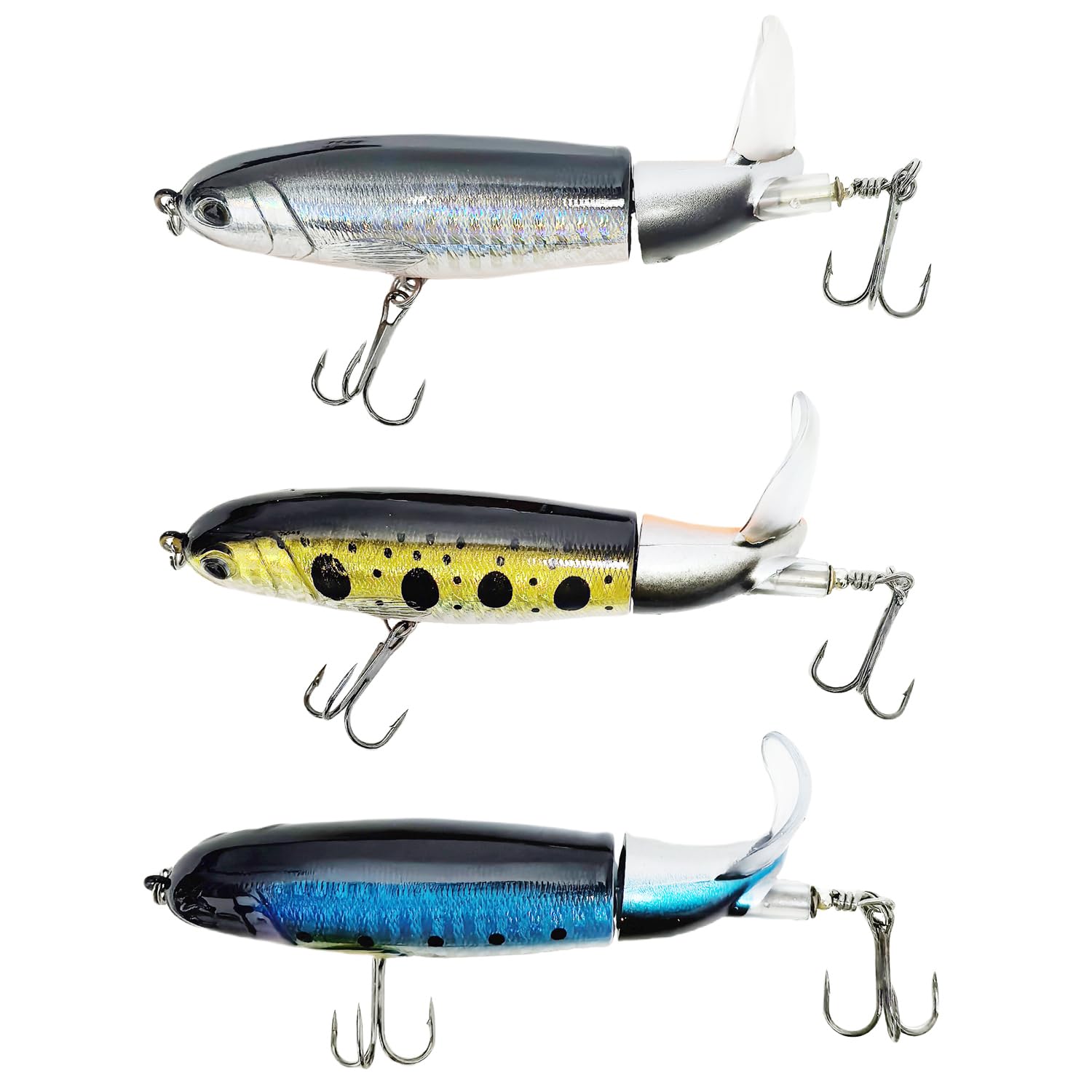 3 Pack Topwater Fishing Lure with Rotating Tail Spinning Spinner Pike Bass Hardbait Splashing Splash Plastic Like Like Predator Freshwater Saltwater Jig Tope Bass CarpTail Floating Realistic Lifelike