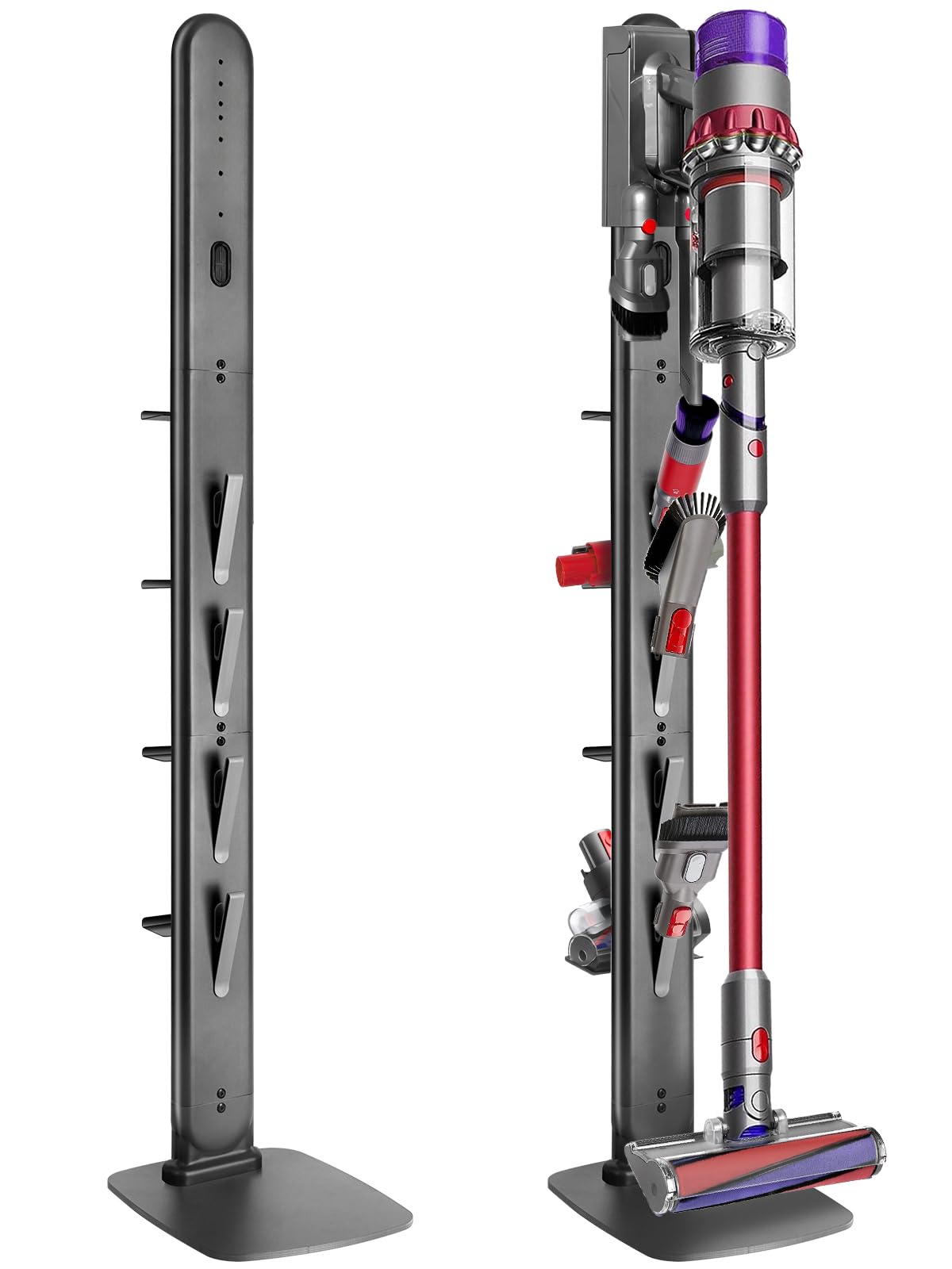 Ständer kompatibel mit Dyson V16 G5 V15 V12 V11 V10 V8 V7 V6,Metall Halterung mit 4 Haken & 4 Regale für Staubsauger Zubehör, Kein Bohren, Stabile Halterung, Bodenständer,Verstecktes Schnur Design