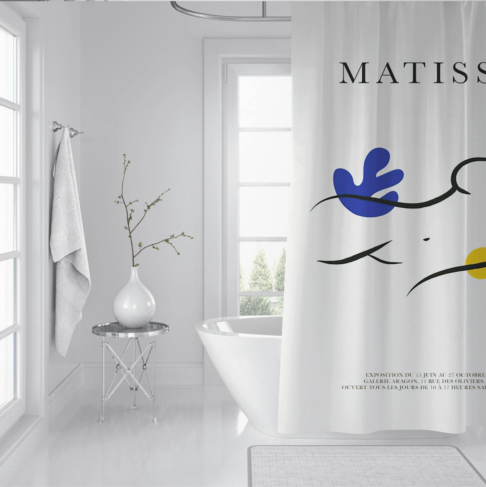 Ligne Abstraite Henri Matisse Rideau de Douche Nordique Moderne Tissu Lavable en Machine Rideau Multi Taille avec Crochets pour décor de Salle de Bain 180x200cm