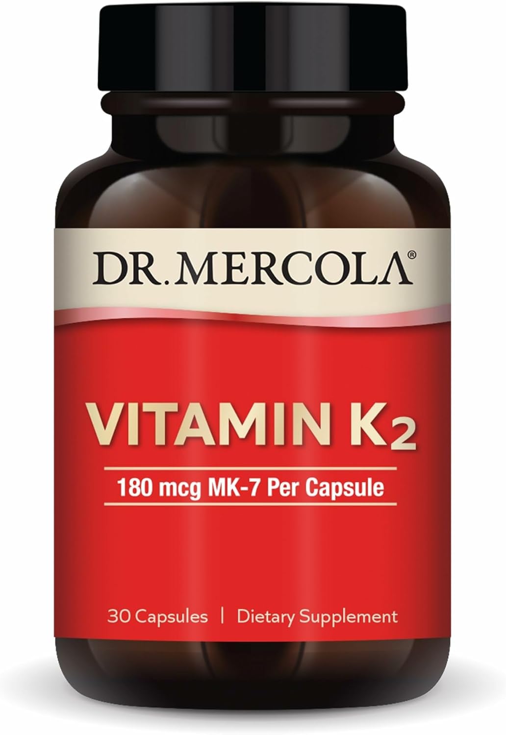 Dr. Mercola Vitamin K2-180 mcg Vitamin K2 as MK-7 - Supports Healthy Arterial Function & Heart Health - Non-GMO, Gluten-Free & Dairy-Free - 30 Capsules (30 Servings)