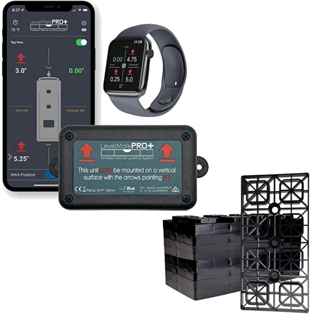 LogicBlue Technology LevelMatePRO+ Wireless RV Leveling System and RV Stacking Blocks Pack of 10