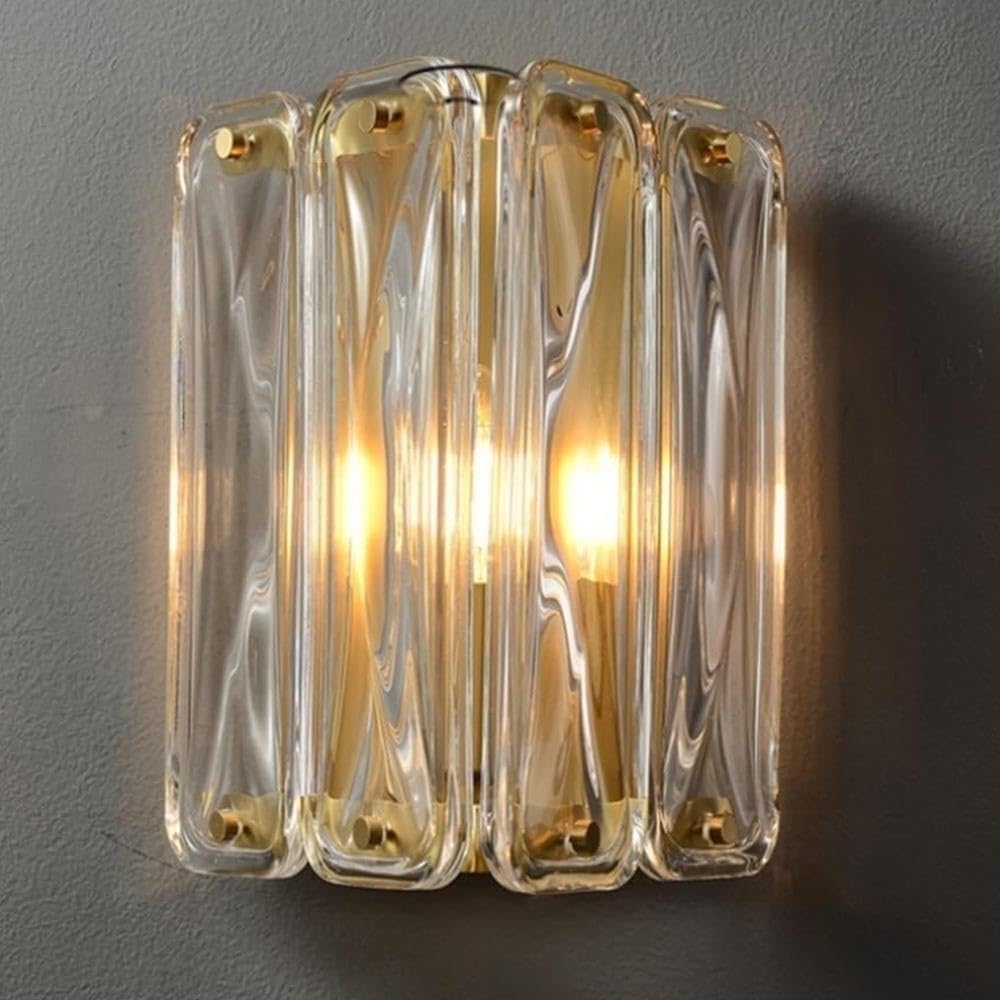 CWCQGH French All Copper Wall Lamp Transparent Indoor Glass Wall Sconce with E14/12 Base Wall Light for Bedroom Bedside Background Wall Living Room