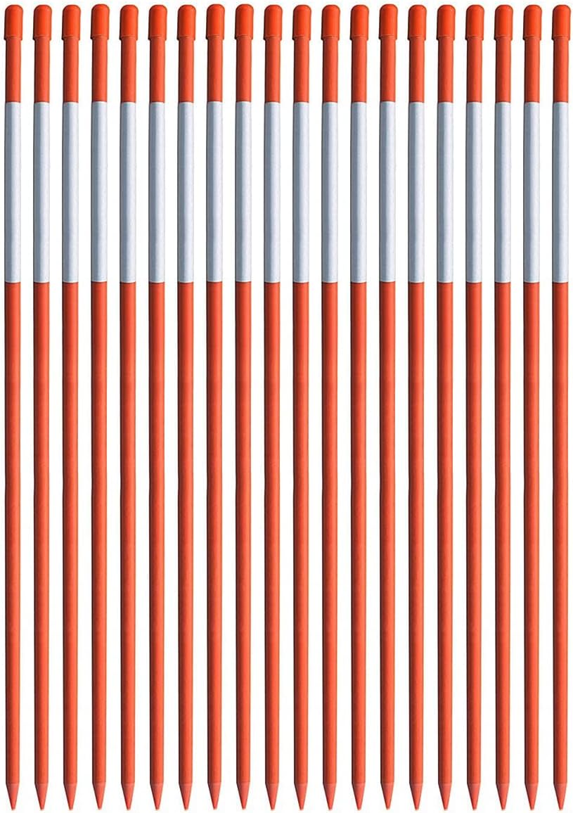 20Pcs 5/16" Driveway Marker Reflective Driveway Poles Fiberglass Snow Stakes with Reflective Tape for Easy Visibility at Night (4Ft-20Pcs-Orange)