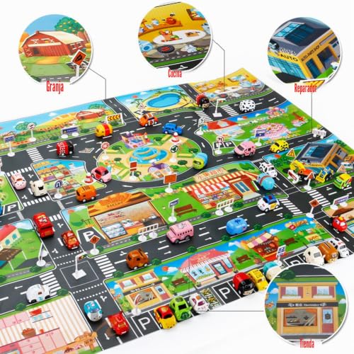 Miniatura 3 de Jtmm Alfombra De Juguete 39 51in 100 130cm Road Playmat Juguete, Pvc De Plástico Para Niños, Alfombra Impermeable Ciudad Vida Ideal Para Jugar Con Coches Y Juguetes
