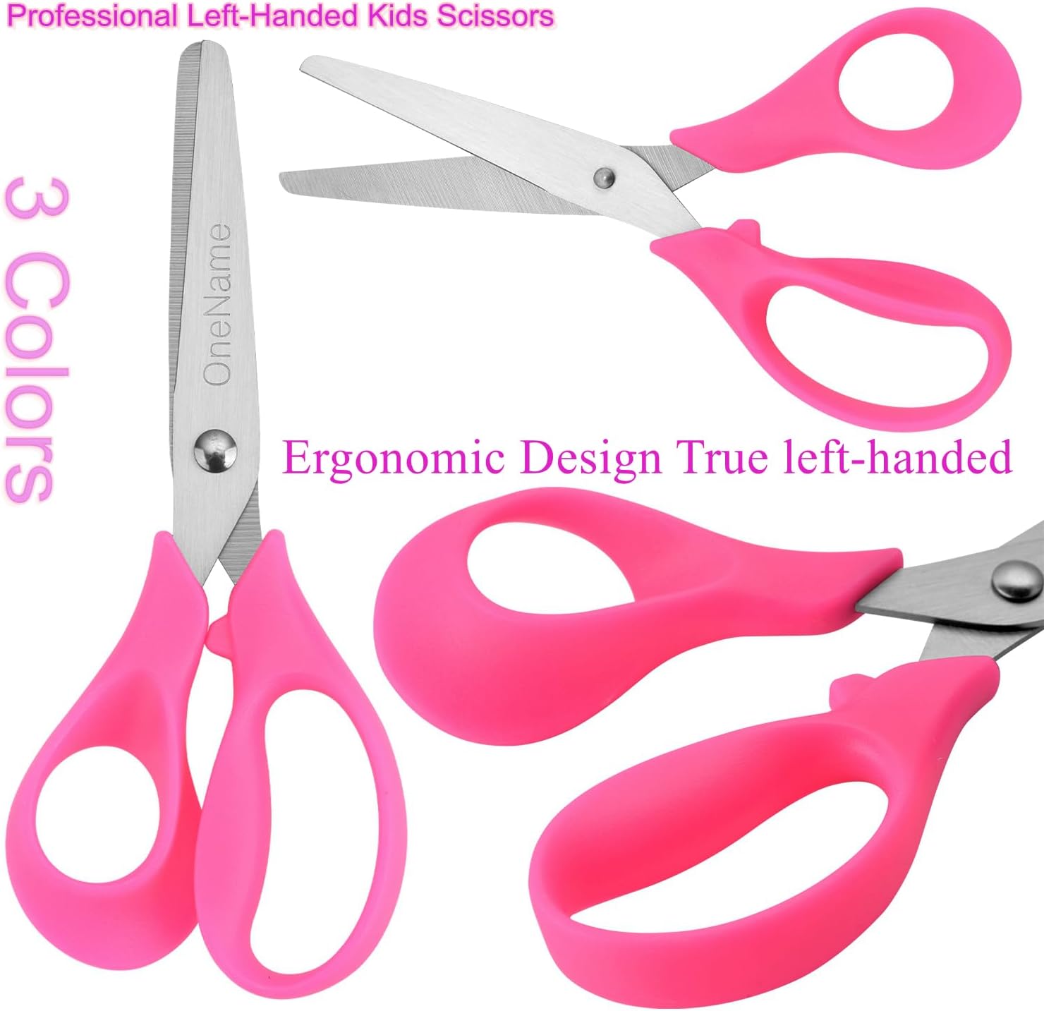 OneName Left-Handed Kids Scissors,5" Lefty Scissors for School Kids,6 Pack