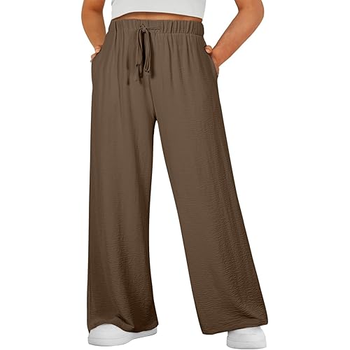 Eytino Womens Plus Size Pants Summer Elastic High Waist Drawstring Casual Loose Wide Leg Trousers Pants with Pockets(1X-5X)
