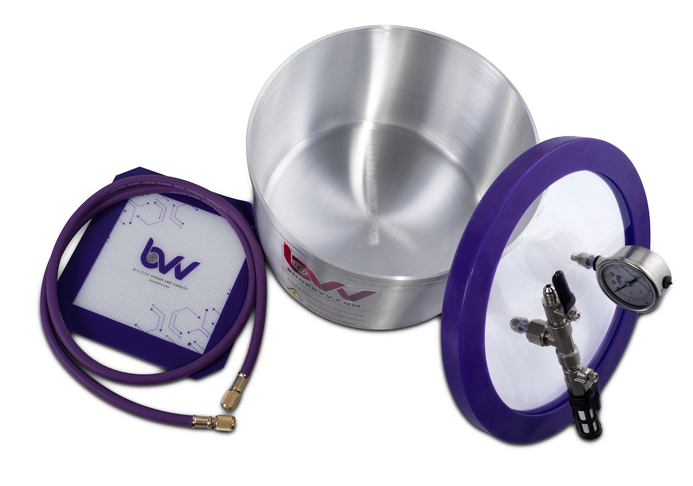 BVV Vacuum Chamber (2 Gallon) - High Strength & Durable Aluminum Vacuum Degassing Chamber Kit with Vacuum Pad, Gauge, HVAC Hose & Air Filter