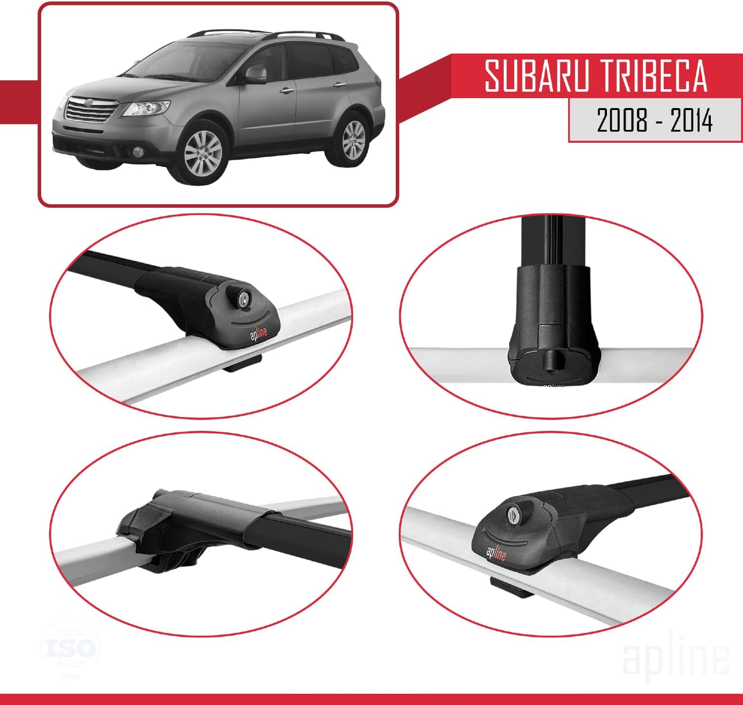 Compatible with Subaru Tribeca 2008-2014 ACE-1 Car Roof Rack Cross Bar Black Aluminium 2 Bars