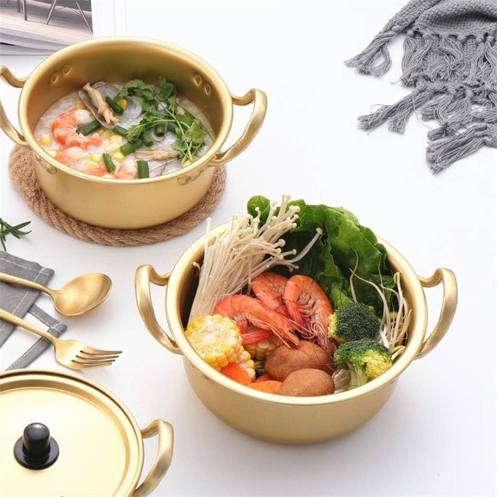 Yellow Aluminum Ramen Noodles Soup Pot with Lid Milk Egg Soup Cooking Pot Fast Heating for Kitchen Cookware Tool