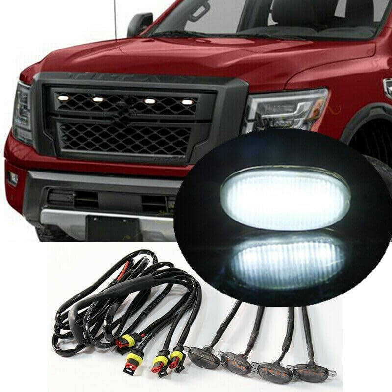 4pcs Smoke Front Grille White LED Light Raptor Style for Nissan Titan XD 16-21-