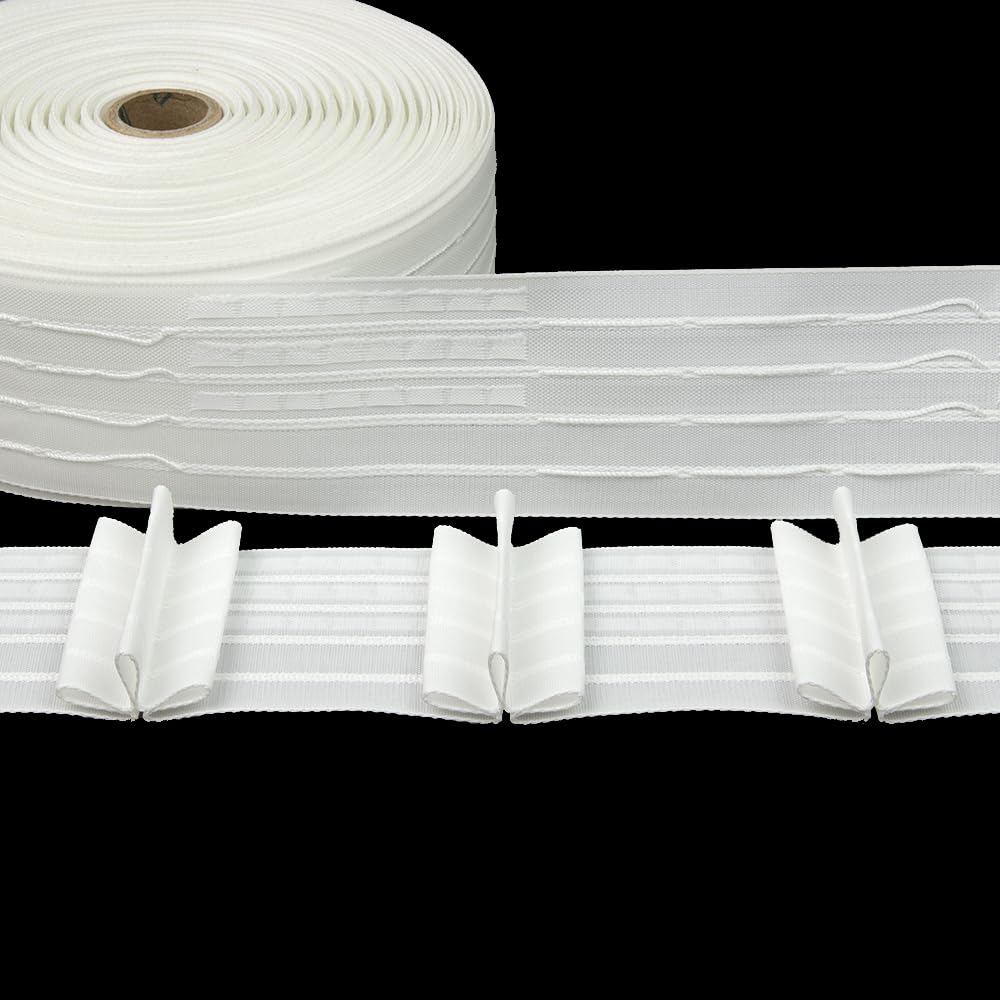 Gardinenband 50 Meter Stehfalte 65 mm Vorhangband 1:2.5 100% Polyester Weiß Faltenband zum Annähen für Vorhänge und Gardinen 4440P Oz-Is Dar Tekstil