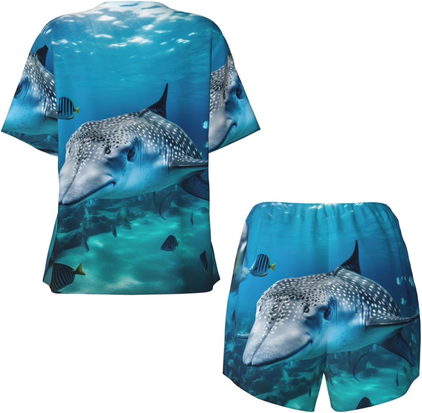 Women'S Sea Animals Stingrays Print Pajamas Set,Womens Pj Sets For Summer,Loungewear Sets With Cooling Fabric