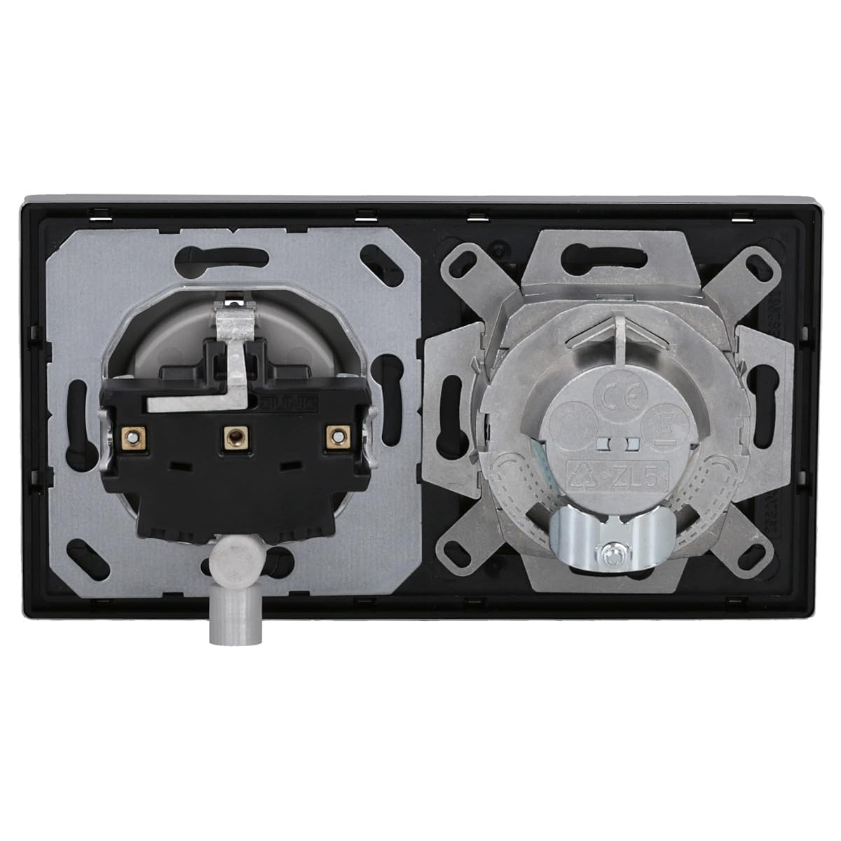 JUNG Serie LS Cat.6A Doppel-Netzwerkdose & Steckdose Set Edelstahl | mit Cat.6A UAE-Anschlussdose, ES2969-2UA Abdeckung, ES1520 SCHUKO Steckdose, ES2982 Rahmen 2-fach
