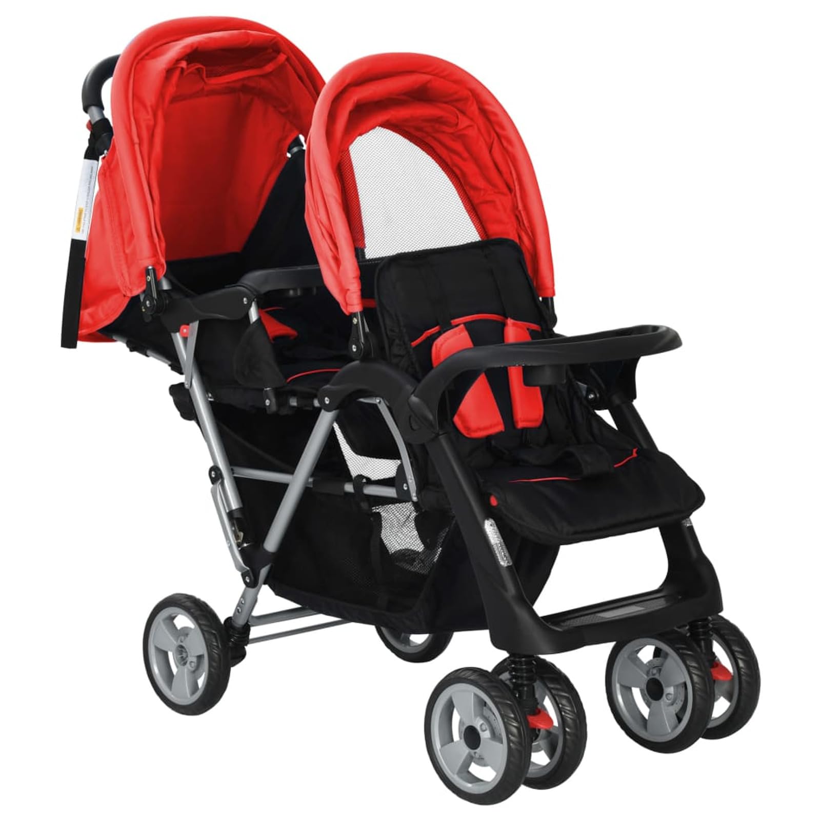 Passeggino Gemellare a Tandem in Acciaio Rosso e Nero,Bebè e Bimbi,Trasporto Bebè,Passeggini(SPU:10111)