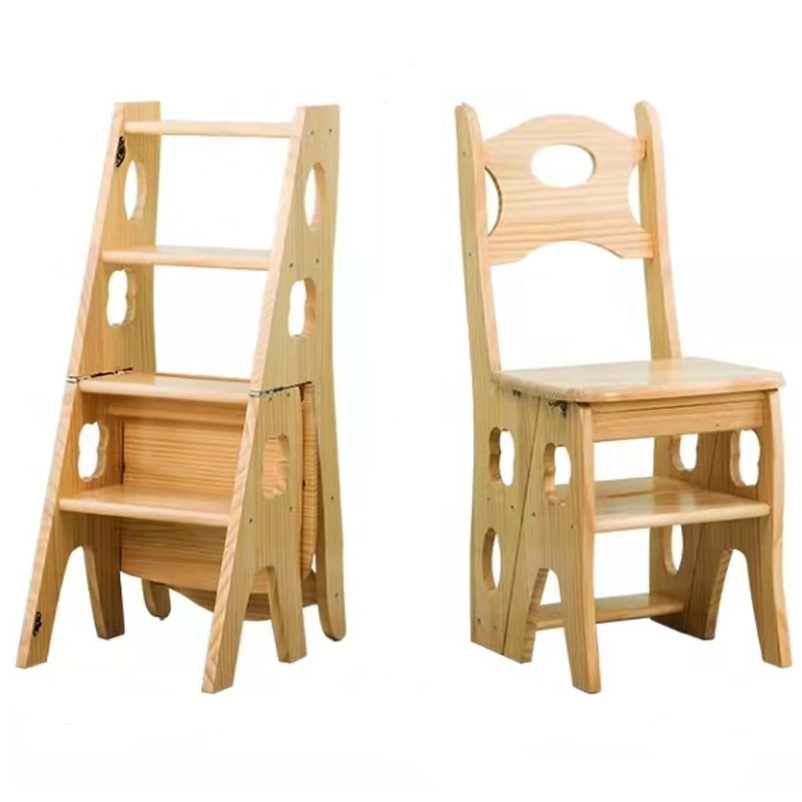 Buy Wooden 4 Step Ladder Chair, Conversion Foldable Library Step Ladder