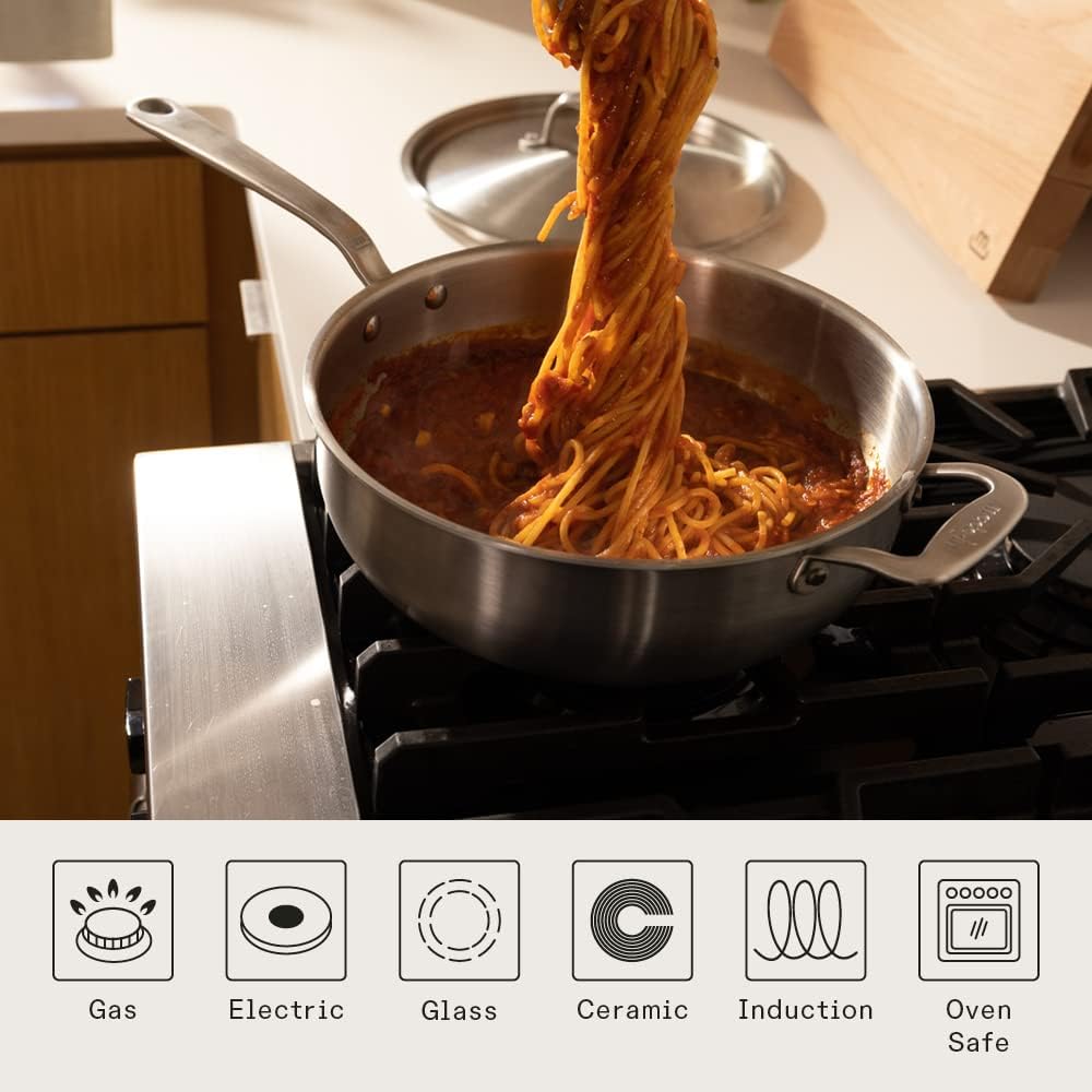 Made In Cookware - 5 Quart Stainless Steel Saucier Pan - 5 Ply Stainless Clad - Professional Cookware - Made in Italy - Induction Compatible