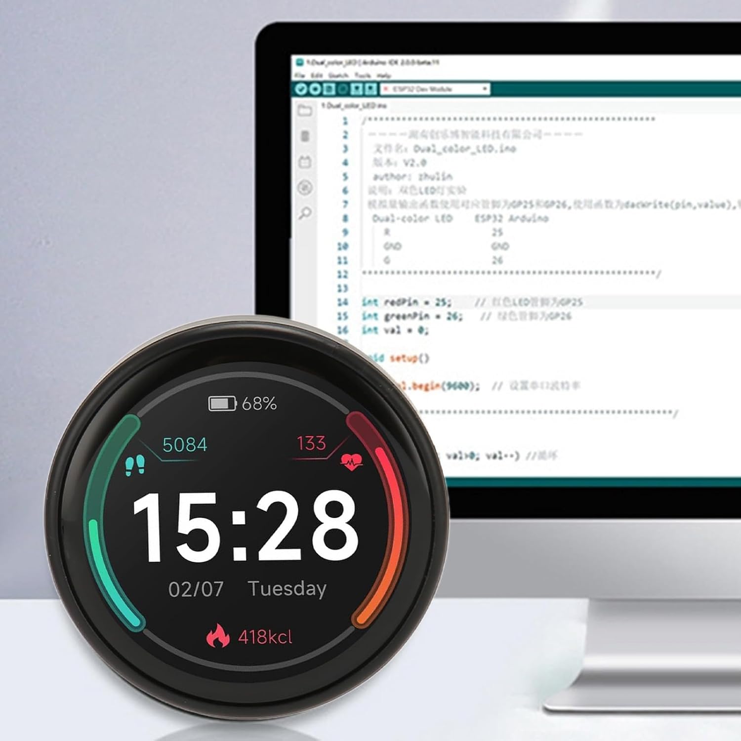 Touch Round LCD Module with Touch Panel, ESP32 1.28inch Round Touch LCD Bluetooth Development Board, 240x240 IPS Display Module