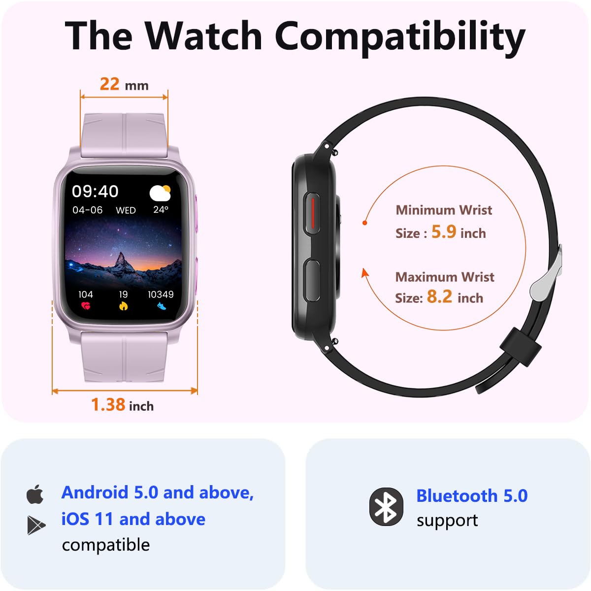 FITVII Fitness Tracker, Smart Watch with 24/7 Blood Pressure Heart Rate and Blood Oxygen Monitor, Sleep Tracker with Calorie Step Counter, IP68 Waterproof Activity Tracker for... - Image 5