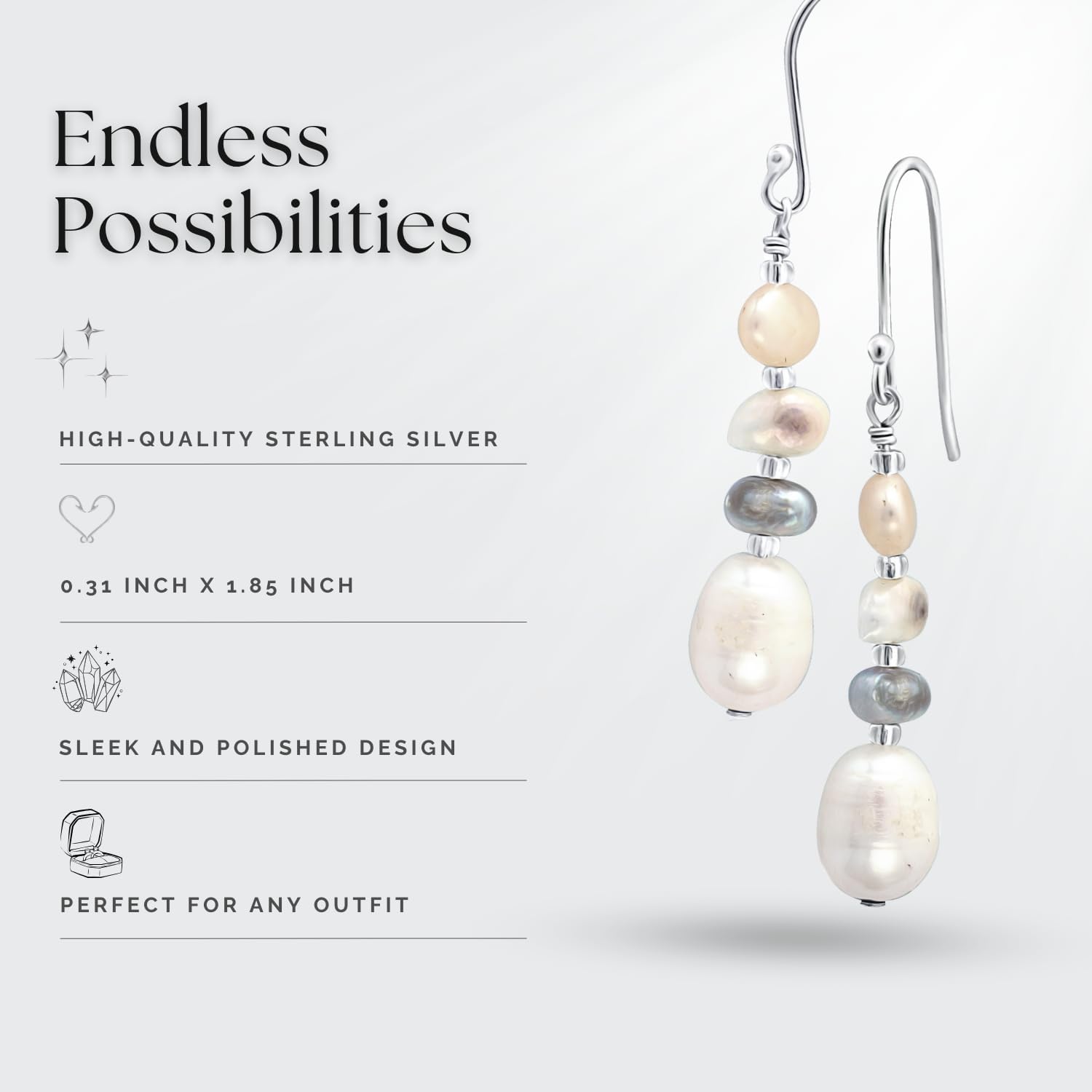 Sea of Ice Pearl Dangle Earrings – Freshwater Cultured Pearl Drop Earrings for Women – Dangle Pearl Earrings with Multi-Colored Natural Pearls – Premium 925 Sterling Silver Hook Earrings - Image 8