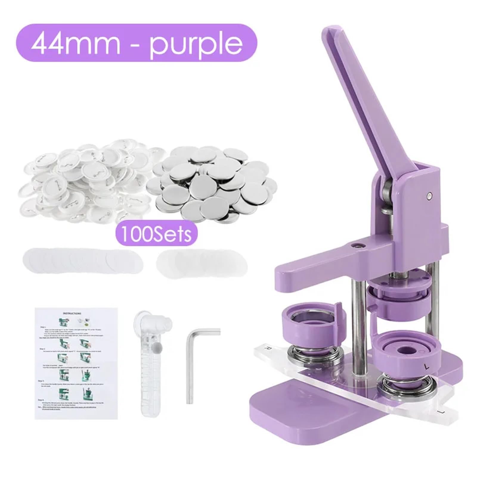 Button Maker Máquina para hacer botones Para molde magnético extraíble 25/32/44/58mm Para 100 juegos piezas Maquina Hacer Chapas(44mm Purple Set)