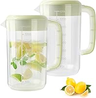 BPFY 2 Pack Clear Plastic Pitchers with Lid - 2.5L Fridge Door Fit Iced Tea Lemonade Juice Jugs (0.66 Gallon Each)