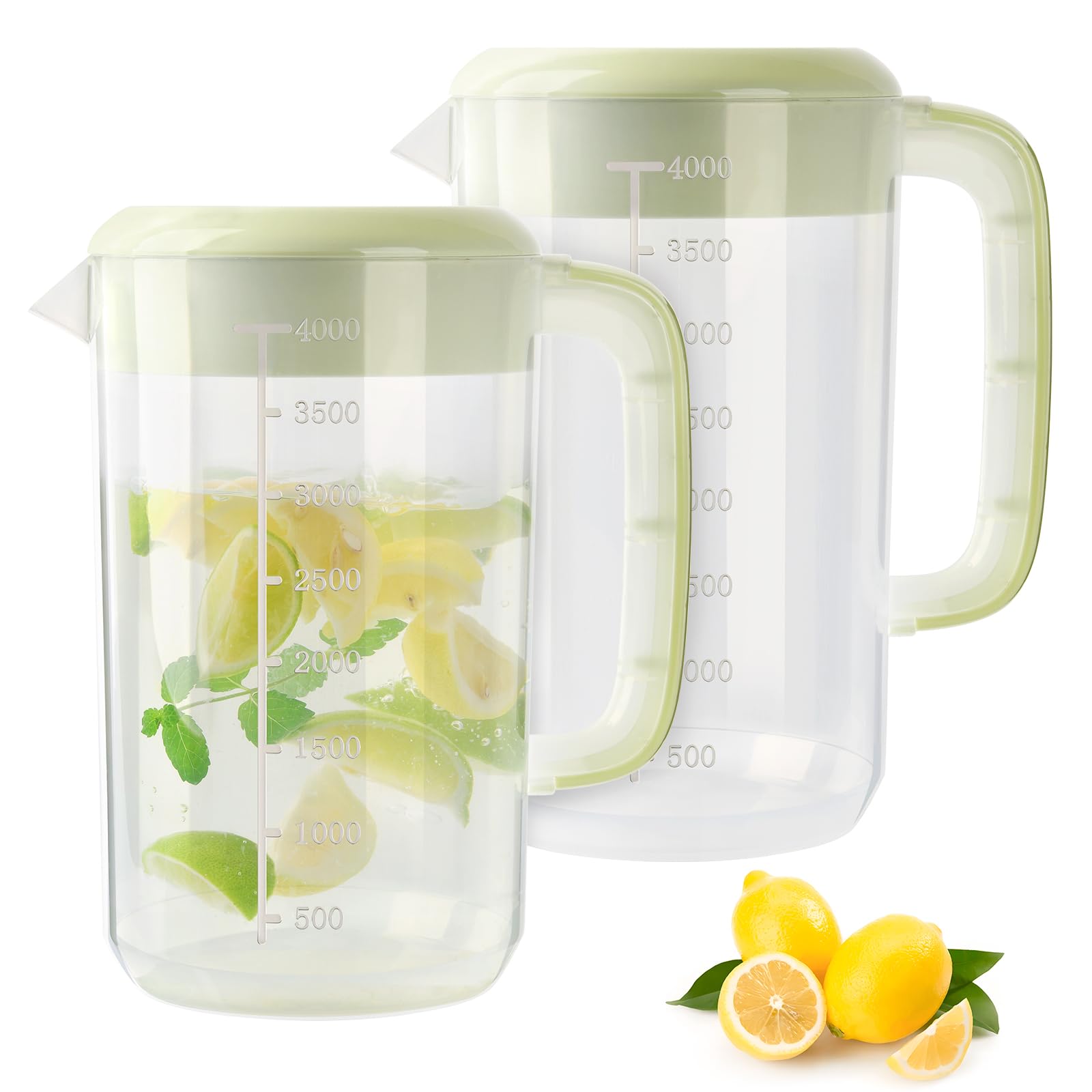 BPFY Clear Plastic Pitcher with Lid, 2 Pack Clear Water Pitcher for Cold Drinks, Iced Tea Pitcher for Lemonade, Iced Tea, Milk, Juice, Beverages (1 Gallon 4 Litre)
