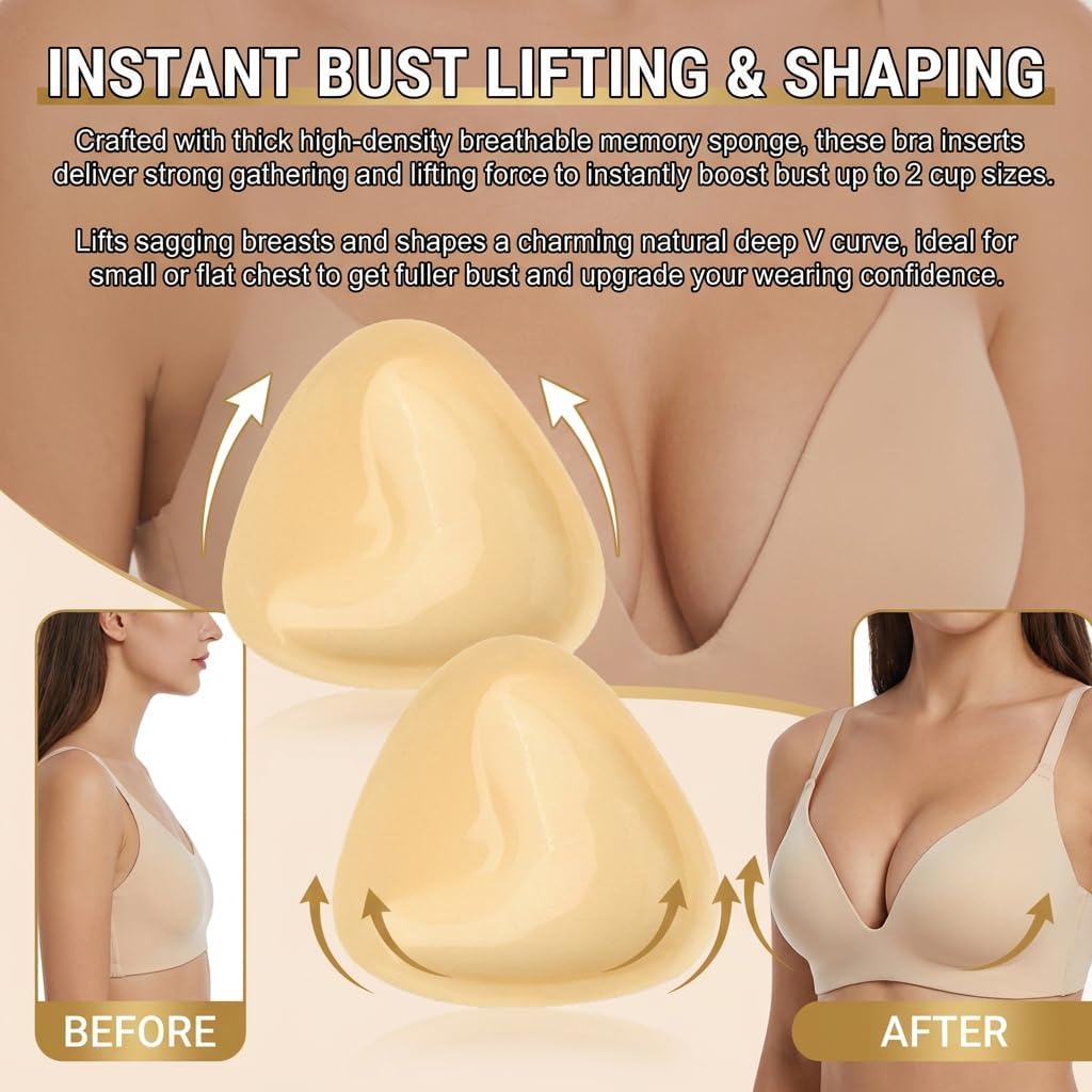 Inserts, Snowy Inserts Double Sided | Reusable Self Adhesive Bra Pads, Ultra Push Up Lift Inserts for Bikini, Swimsuit, Strapless Dress