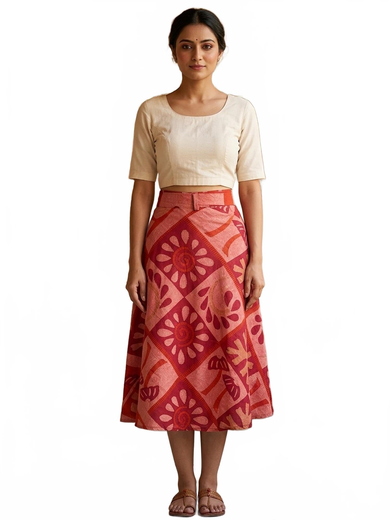 Wrap-Around Casual Stone-Washed Midi Skirt with Printed Palm Trees-image-20