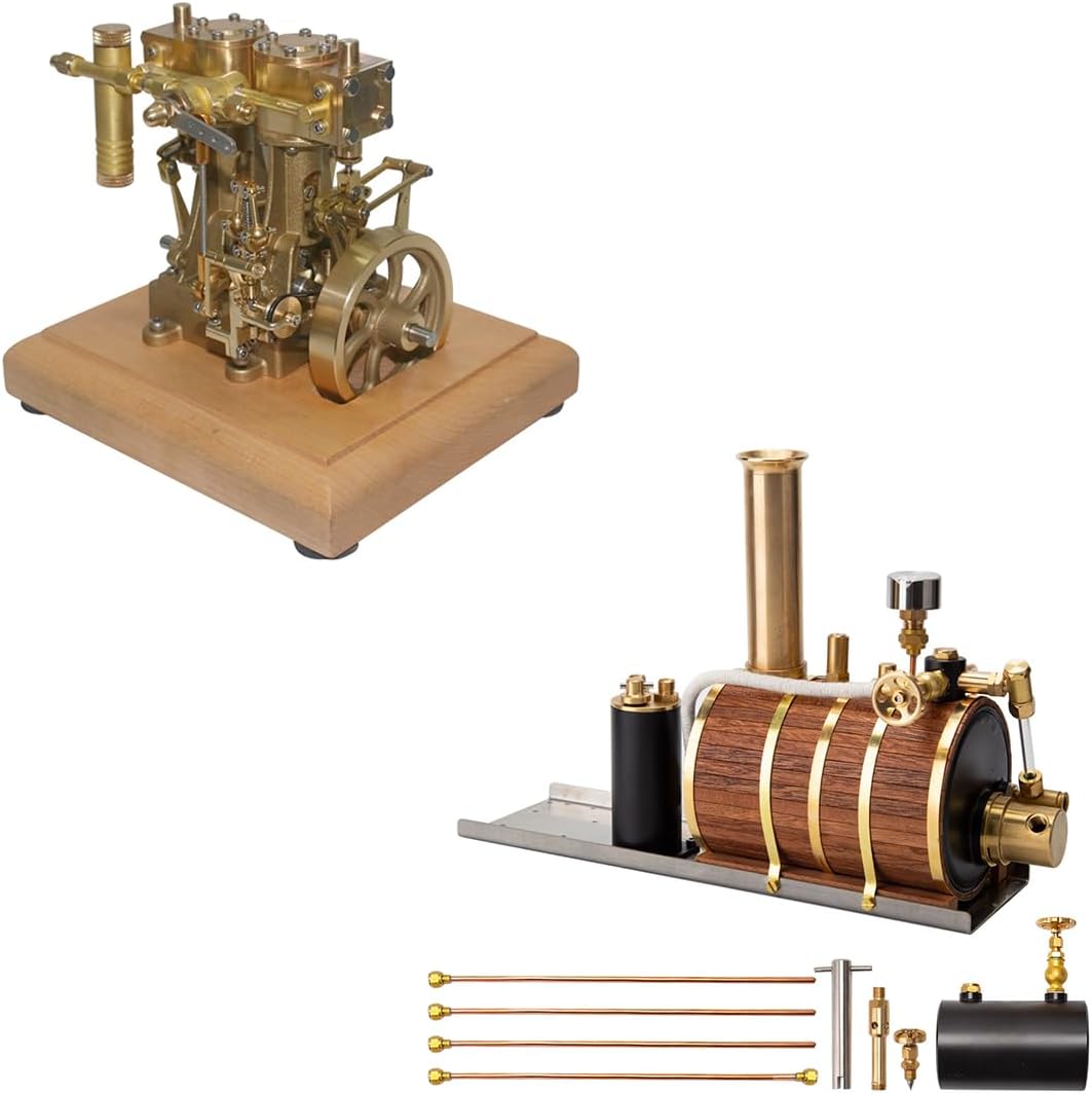 Engine Model Kit That Works with Boiler and Speed Reducer, Mini Retro Vertical Double-Cylinder Reciprocating Double-Acting Steam Engine Model, Science Experiment for Adult