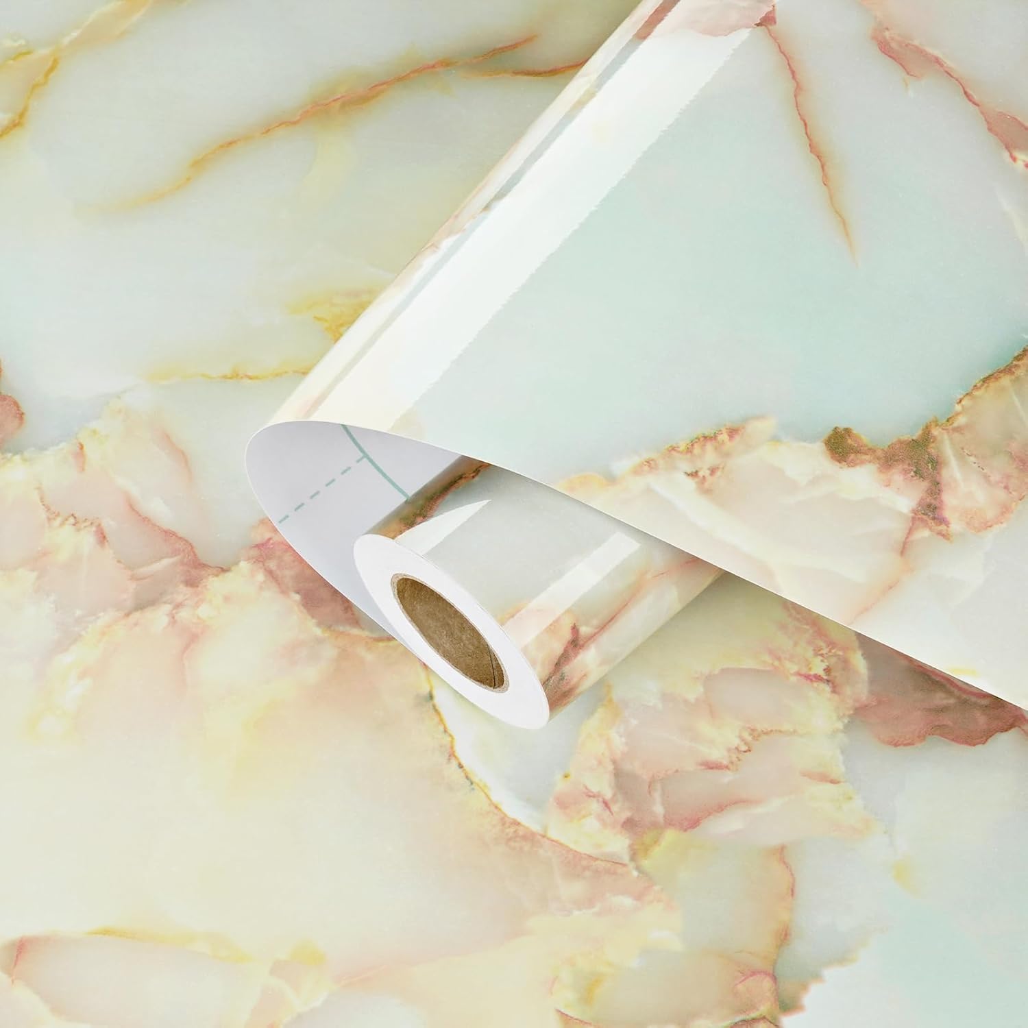 Light Yellow Marble Wallpaper Peel and Stick Waterproof Glossy Marble Contact Paper for Kitchen Tables Cabinets Removable Wallpaper Self Adhesive Countertop Contact Paper Vinyl Film 15.8"x120"