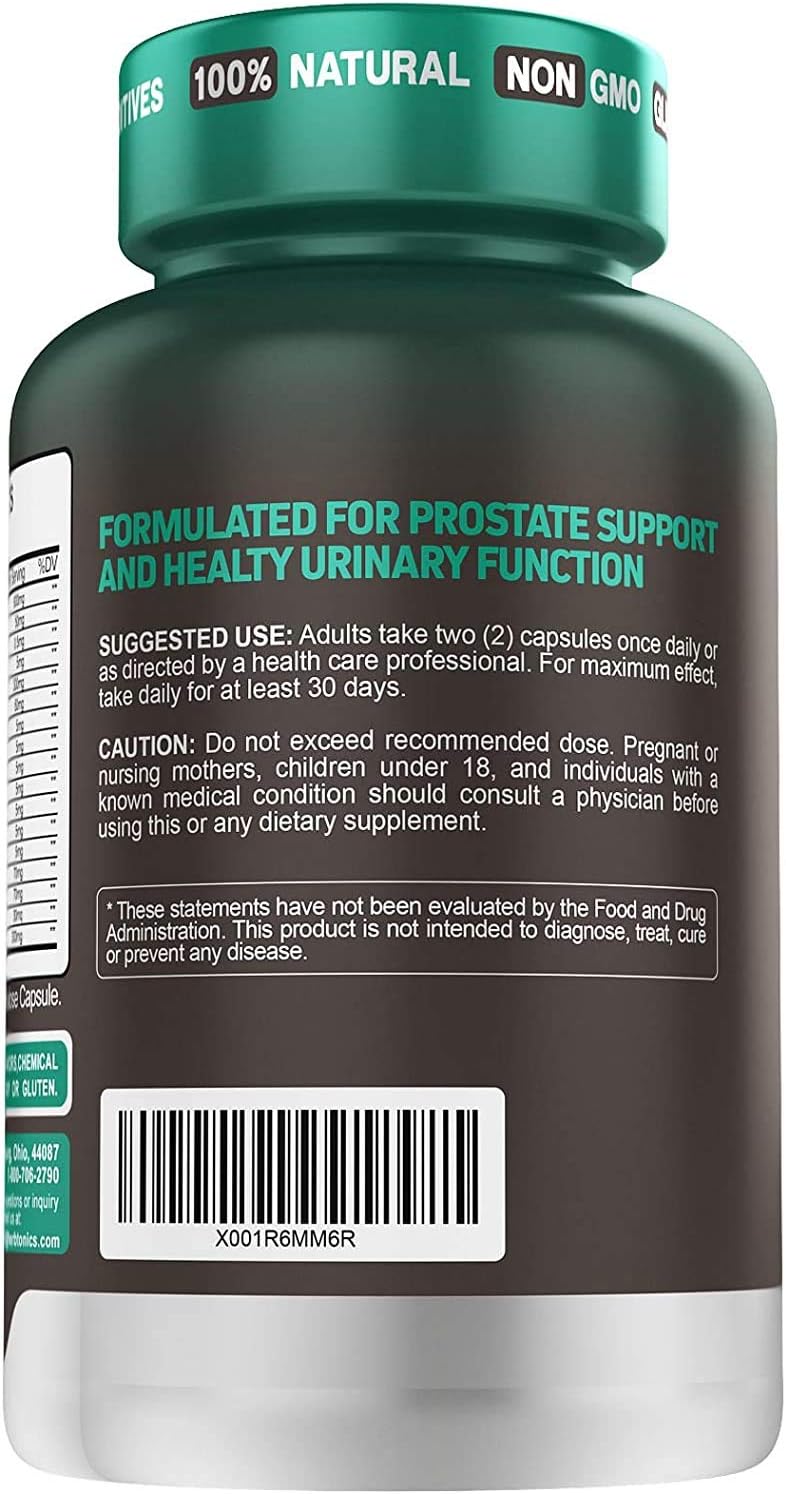 Prostate Support Supplement for Men's Health with Saw Palmetto Beta Sitosterol, Pumpkin Seed, Pyguem, Bladder & Less Urination - Men Prostate Health DHT Blocker 120 Vegan Pills Capsules : Health & Household