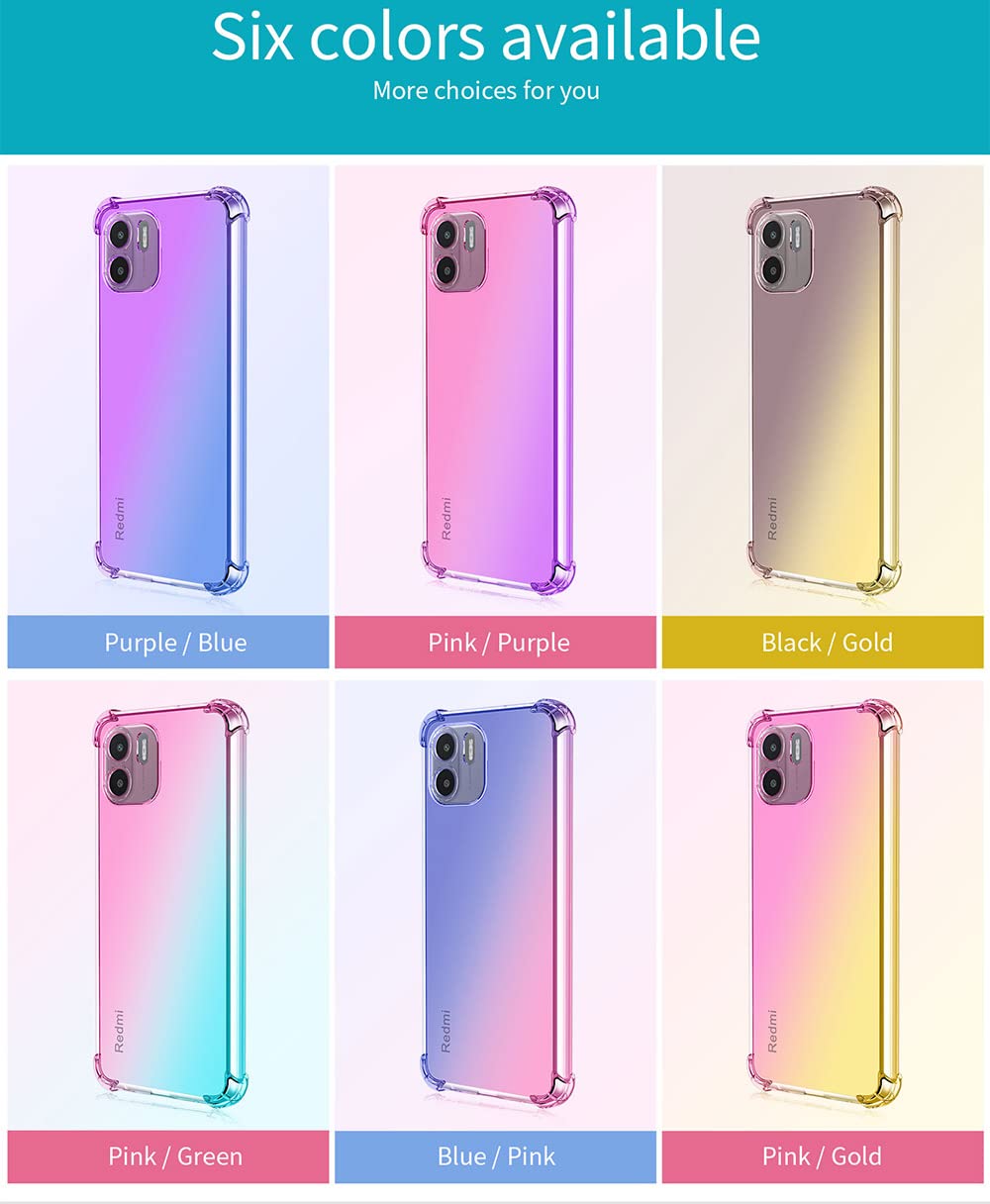SEAHAI Cover Per Xiaomi Redmi A1/A2, Custodia In TPU Morbida Con Effetto Sfumato, Ultra Sottile E Antiurto, Nero/Oro
